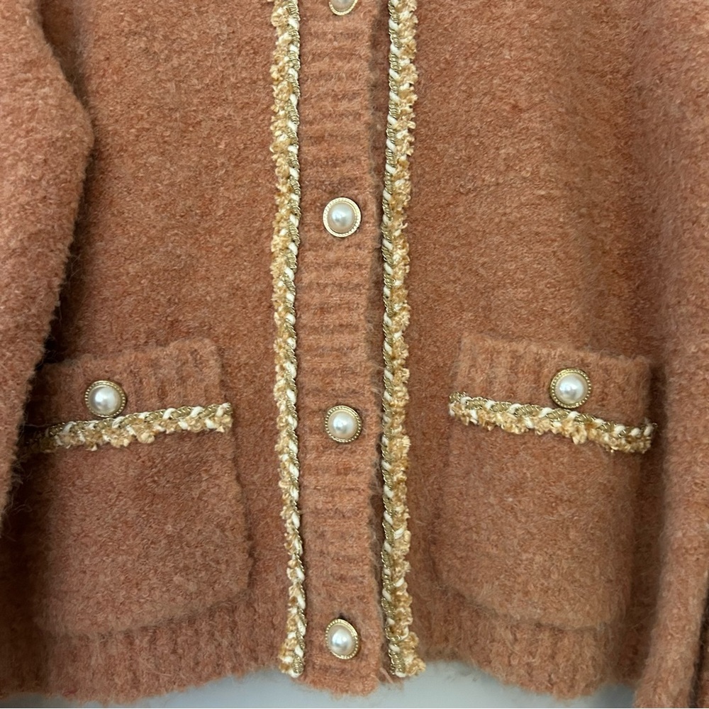 B+AB Orange Gold Pearl Wool Blend Cardigan Sweater - Picture 4 of 8